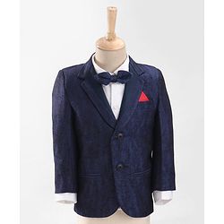 Babyhug Full Sleeves  3 Piece Party Suit With Bow - Navy Blue White