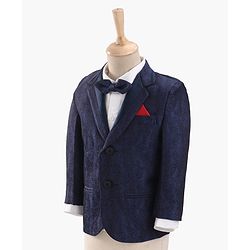 Babyhug Full Sleeves  3 Piece Party Suit With Bow - Navy Blue White