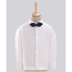 Babyhug Full Sleeves  3 Piece Party Suit With Bow - Navy Blue White