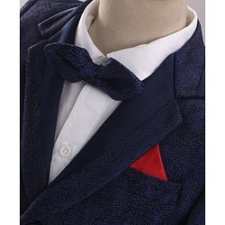 Babyhug Full Sleeves  3 Piece Party Suit With Bow - Navy Blue White
