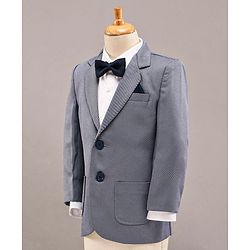 Babyhug Full Sleeves 3 Piece Party Suit With Bow - Light Blue