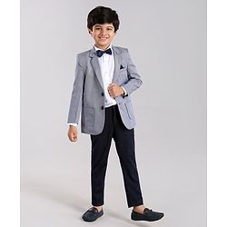 Babyhug Full Sleeves 3 Piece Party Suit With Bow - Light Blue