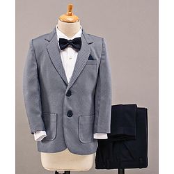 Babyhug Full Sleeves 3 Piece Party Suit With Bow - Light Blue