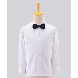 Babyhug Full Sleeves Brocade Party Suit with Bow and Blazer - Navy White