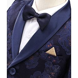 Babyhug Full Sleeves Brocade Party Suit with Bow and Blazer - Navy White