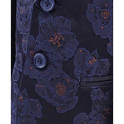 Babyhug Full Sleeves Brocade Party Suit with Bow and Blazer - Navy White