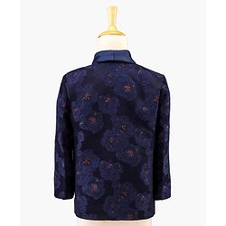 Babyhug Full Sleeves Brocade Party Suit with Bow and Blazer - Navy White