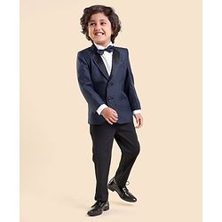 Babyhug Full Sleeves Party Suit with Bow Solid - Navy Blue