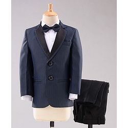 Babyhug Full Sleeves Party Suit with Bow Solid - Navy Blue