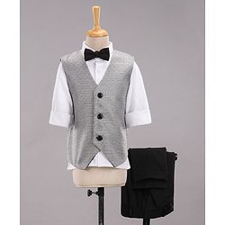 Babyhug Full Sleeves Party Suit With Waistcoat & Bow- Grey Black
