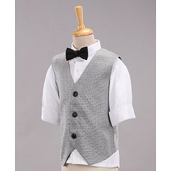 Babyhug Full Sleeves Party Suit With Waistcoat & Bow- Grey Black