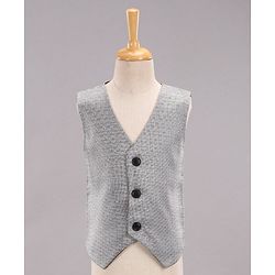 Babyhug Full Sleeves Party Suit With Waistcoat & Bow- Grey Black