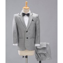 Babyhug Full Sleeves Party Suit With Bow - Grey