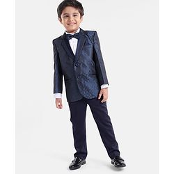 Babyhug Full Sleeves Solid Party Suit with Bow and Blazer - White Blue