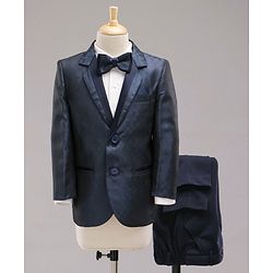 Babyhug Full Sleeves Solid Party Suit with Bow and Blazer - White Blue