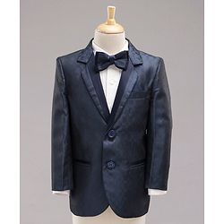 Babyhug Full Sleeves Solid Party Suit with Bow and Blazer - White Blue