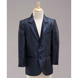 Babyhug Full Sleeves Solid Party Suit with Bow and Blazer - White Blue