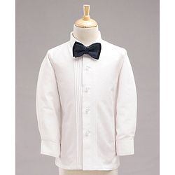 Babyhug Full Sleeves Solid Party Suit with Bow and Blazer - White Blue