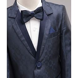 Babyhug Full Sleeves Solid Party Suit with Bow and Blazer - White Blue