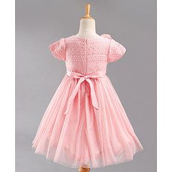 Babyhug Short Sleeves Embroidered Fit and Flare Party Frock with Corsage - Pink
