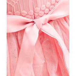 Babyhug Short Sleeves Embroidered Fit and Flare Party Frock with Corsage - Pink