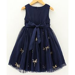 Babyhug Sleeveless Party Wear Frock Sequinned Dragonfly Embroidery - Navy Blue