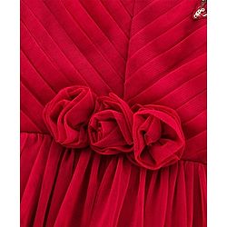 Babyhug Sleeveless Sequined Star and Flower Applique Party Wear Frock - Cherry Red