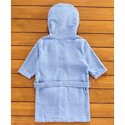 Babyhug Three Fourth Sleeves Elephant Woven Terry Bath Robe - Blue