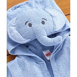 Babyhug Three Fourth Sleeves Elephant Woven Terry Bath Robe - Blue