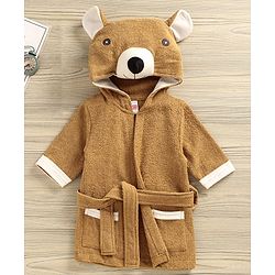 Babyhug 3/4th Sleeves Animal Hooded Bath Robe - Brown