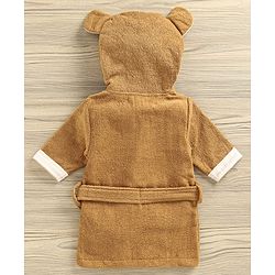 Babyhug 3/4th Sleeves Animal Hooded Bath Robe - Brown