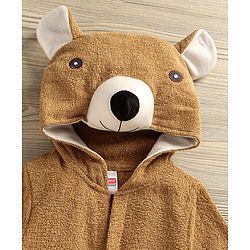 Babyhug 3/4th Sleeves Animal Hooded Bath Robe - Brown