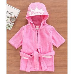 Babyhug 3/4th Sleeves Crown Bathrobe - Pink