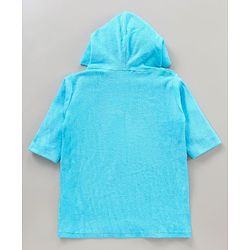 Babyhug Three Fourth Sleeves Hooded Bath Robe Bear Face Embroidery - Blue