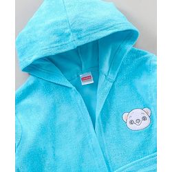 Babyhug Three Fourth Sleeves Hooded Bath Robe Bear Face Embroidery - Blue