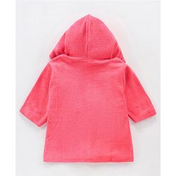 Babyhug Three Fourth Sleeves Hooded Bath Robe Penguin Embroidery - Pink