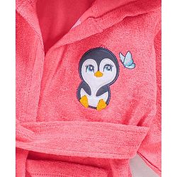 Babyhug Three Fourth Sleeves Hooded Bath Robe Penguin Embroidery - Pink