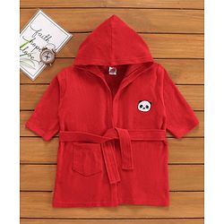 Babyhug 3/4th Sleeve Bathrobe With Hood And Embroidery - Red
