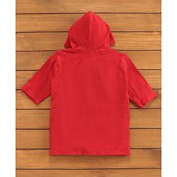 Babyhug 3/4th Sleeve Bathrobe With Hood And Embroidery - Red