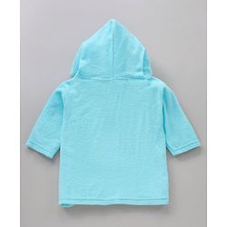 Babyhug Three Fourth Sleeves Hooded Bath Robe Rhino Embroidery - Blue