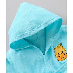 Babyhug Three Fourth Sleeves Hooded Bath Robe Rhino Embroidery - Blue