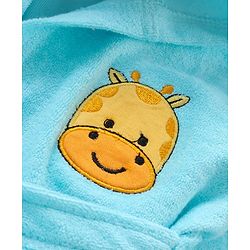 Babyhug Three Fourth Sleeves Hooded Bath Robe Rhino Embroidery - Blue