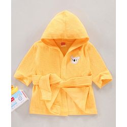 Babyhug Three Fourth Sleeves Hooded Bath Robe Koala Face Embroidery - Yellow