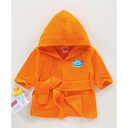 Babyhug Three Fourth Sleeves Hooded Bath Robe Frog Face Embroidery - Orange