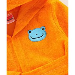 Babyhug Three Fourth Sleeves Hooded Bath Robe Frog Face Embroidery - Orange