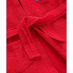 Babyhug Three Fourth Sleeve Bathrobe With Hood And Embroidery - Red