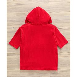 Babyhug Three Fourth Sleeve Bathrobe With Hood And Embroidery - Red