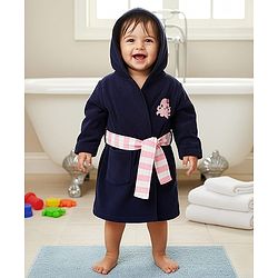 Babyhug Three Fourth Sleeve Bathrobe With Hood And Embroidery - Blue