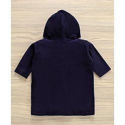 Babyhug Three Fourth Sleeve Bathrobe With Hood And Embroidery - Blue