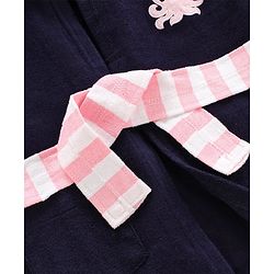 Babyhug Three Fourth Sleeve Bathrobe With Hood And Embroidery - Blue